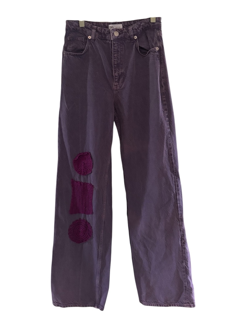 Purple Wide-Leg Women’s Jeans with Patch Detail